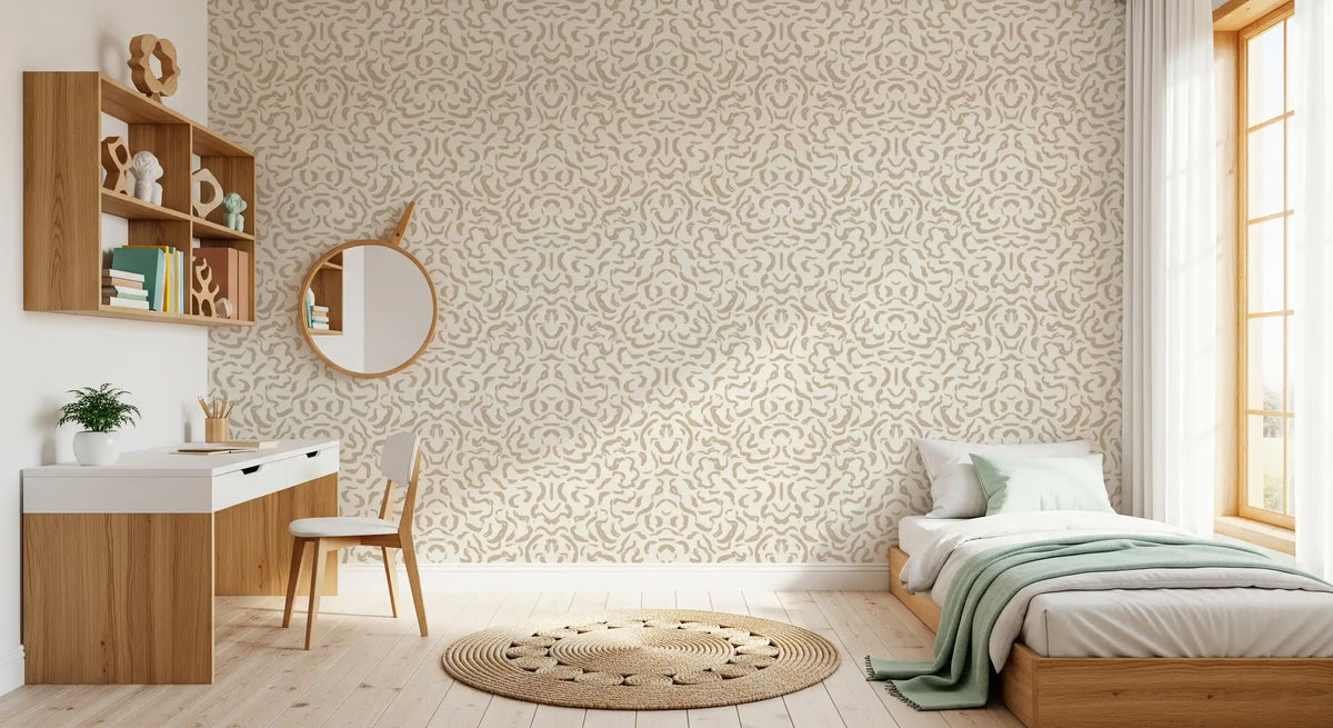 Soft Beige Hand-Drawn Curves Wallpaper⁠