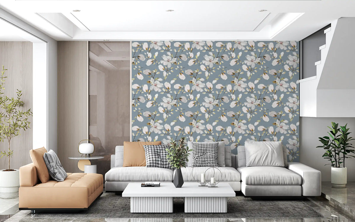 Magnolia Flowers Ocean Blue Wallpaper⁠