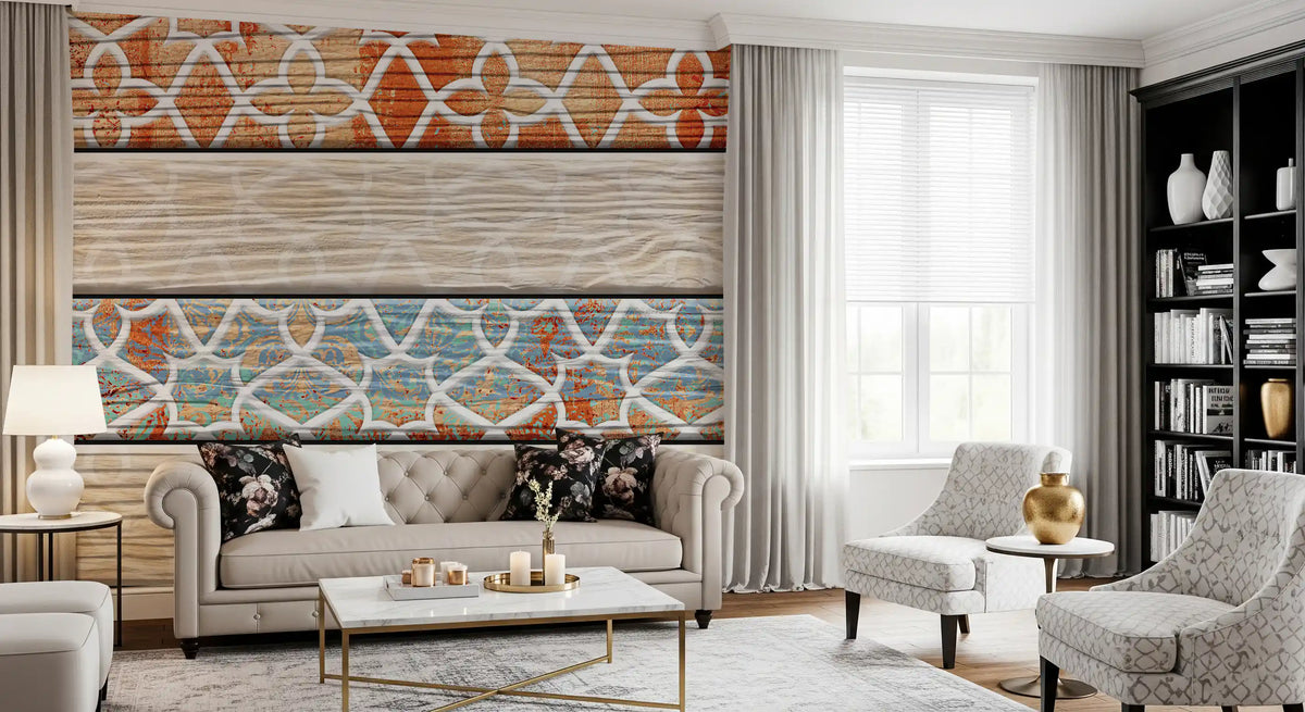Vintage Turquoise Rust Geometric Wallpaper Wall Mural