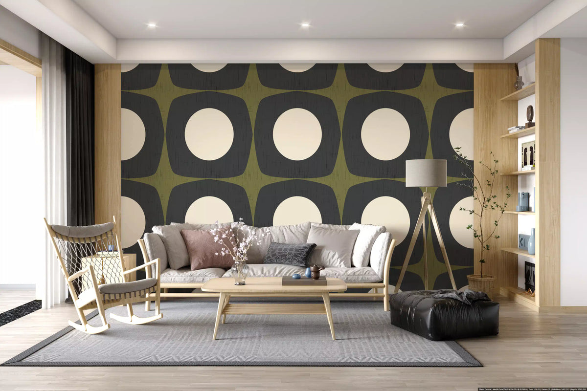 Mid Century Atomic Starburst Wallpaper Charcoal & Olive Wallpaper⁠