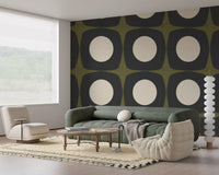 Mid Century Atomic Starburst Wallpaper Charcoal & Olive Wallpaper⁠