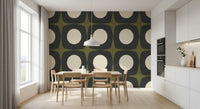 Mid Century Atomic Starburst Wallpaper Charcoal & Olive Wallpaper⁠