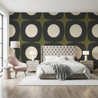 Mid Century Atomic Starburst Wallpaper Charcoal & Olive Wallpaper⁠