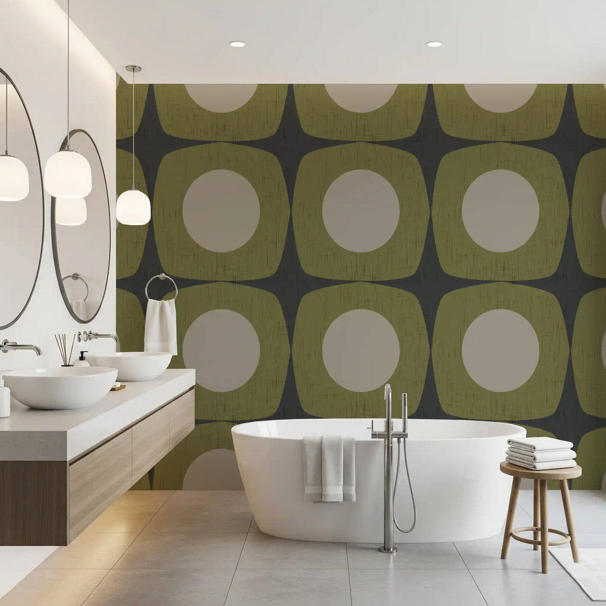 Charcoal Grey Atomic Starburst Wallpaper Mid Century Modern Wallpaper⁠