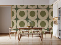 Olive Green Mid Century Starburst Wallpaper Vintage Geometric Wallpaper⁠