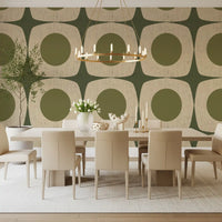 Olive Green Mid Century Starburst Wallpaper Vintage Geometric Wallpaper⁠
