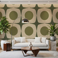 Olive Green Mid Century Starburst Wallpaper Vintage Geometric Wallpaper⁠