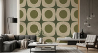 Olive Green Mid Century Starburst Wallpaper Vintage Geometric Wallpaper⁠