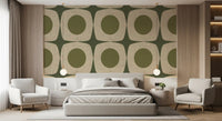 Olive Green Mid Century Starburst Wallpaper Vintage Geometric Wallpaper⁠