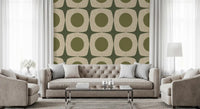 Olive Green Mid Century Starburst Wallpaper Vintage Geometric Wallpaper⁠