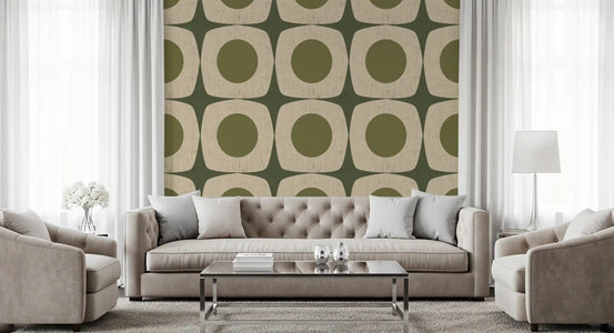 Olive Green Mid Century Starburst Wallpaper Vintage Geometric Wallpaper⁠