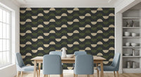 Charcoal and Olive Half Moon Wallpaper Mid Century Geometric Wallpaper⁠