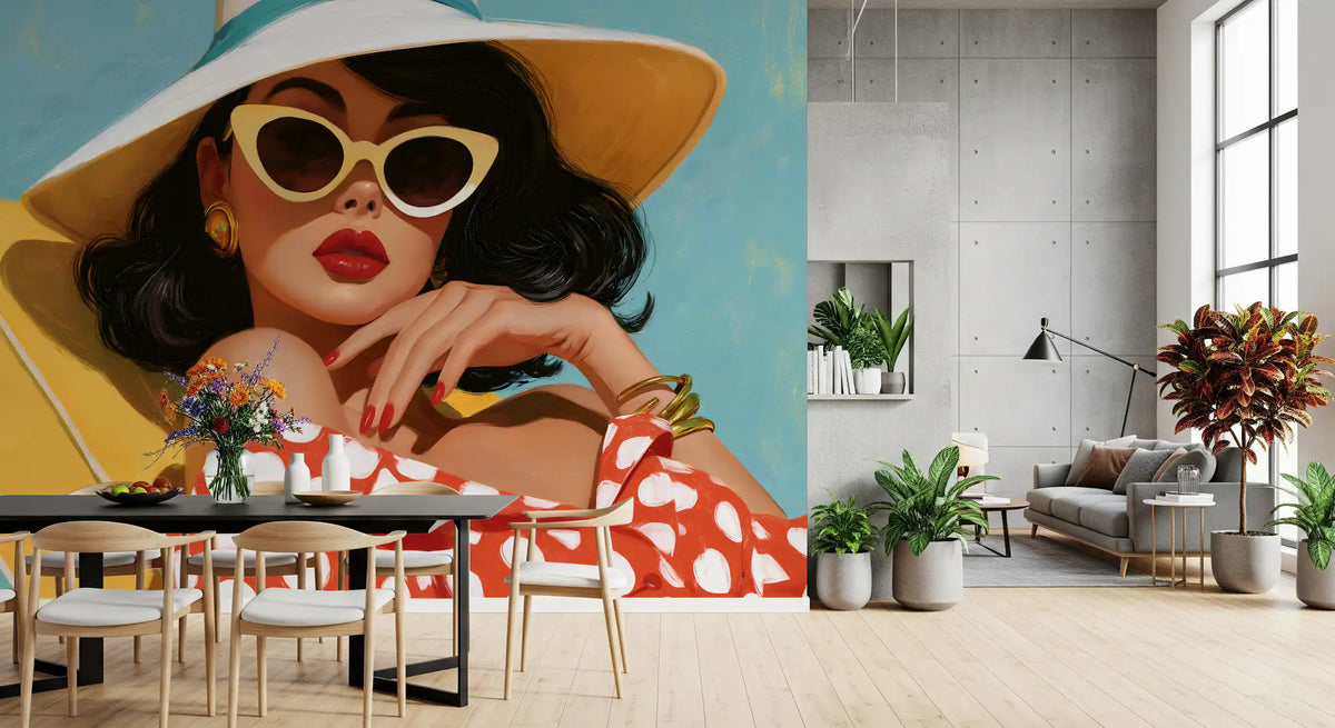 Retro Sunbather Portrait Wall Mural