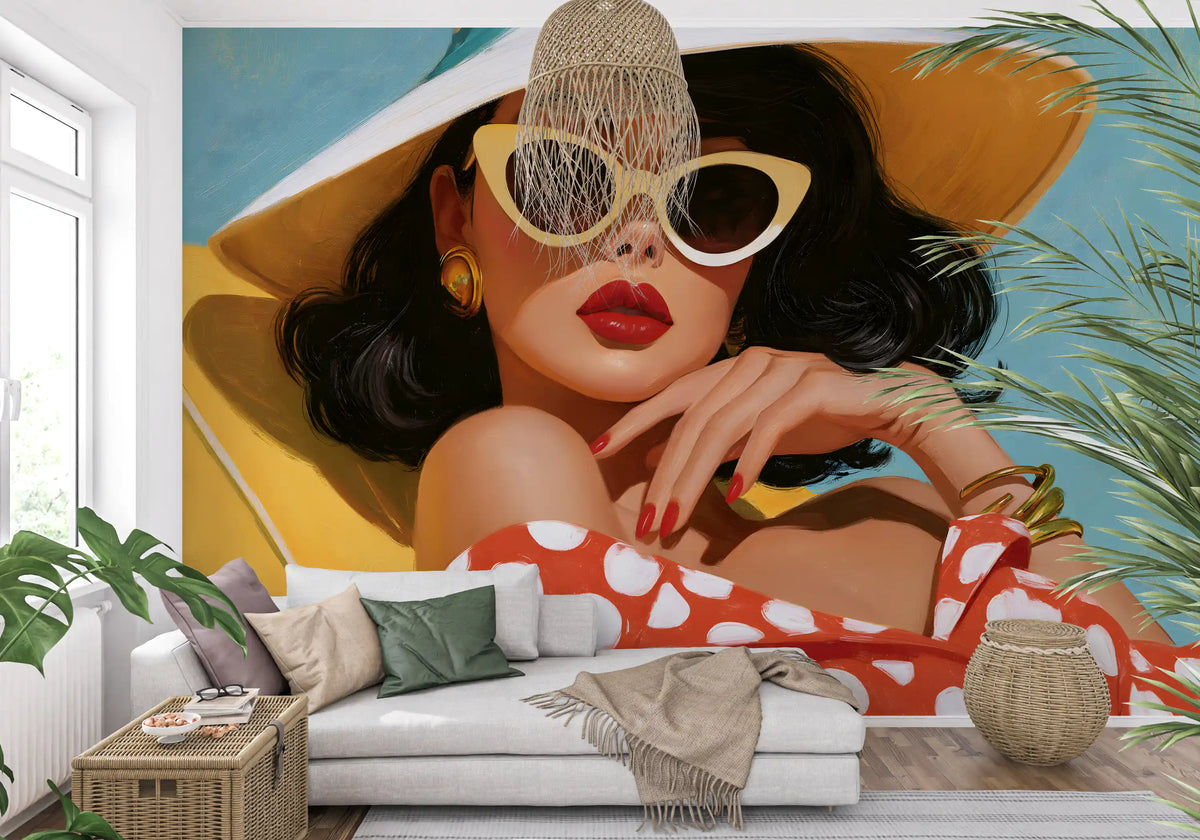 Retro Sunbather Portrait Wall Mural