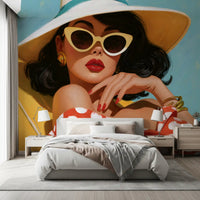 Retro Sunbather Portrait Wall Mural