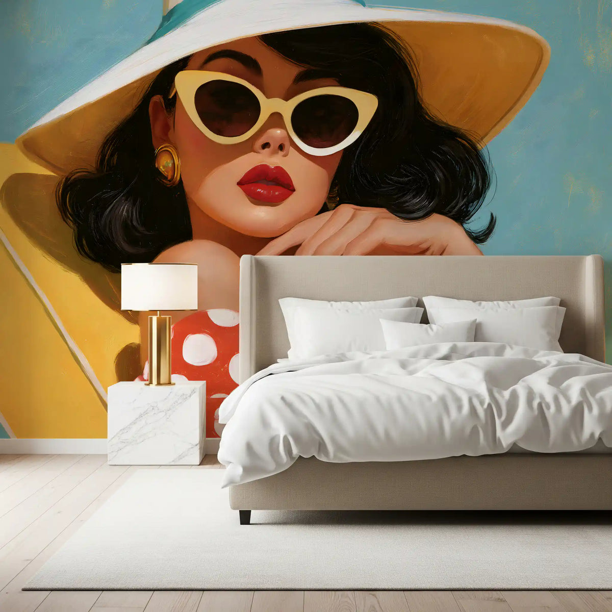 Retro Sunbather Portrait Wall Mural