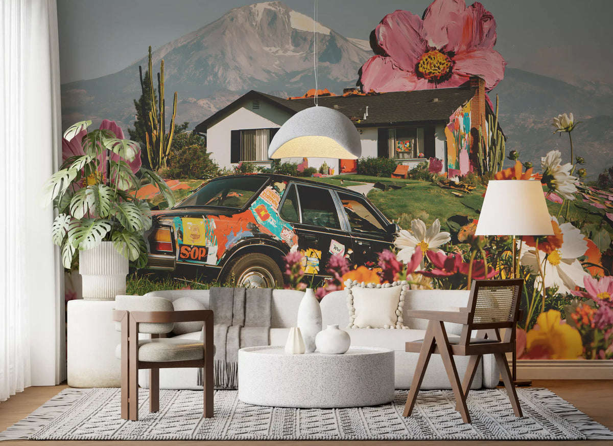 Surreal Alpine Floral Meadow Wall Mural