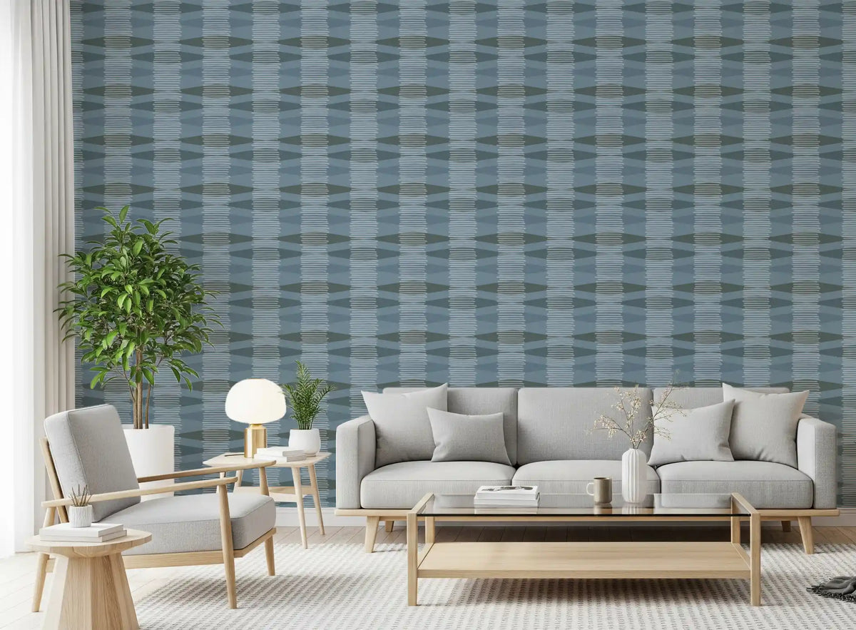 Coastal Blue Geometric Stripe Wallpaper⁠