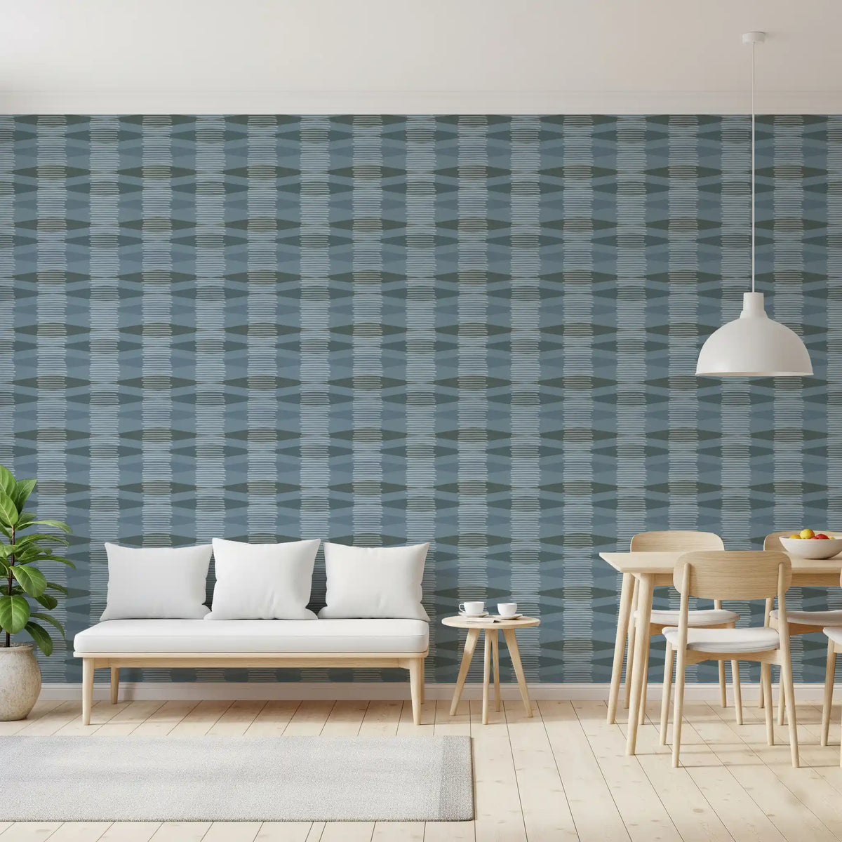 Coastal Blue Geometric Stripe Wallpaper⁠