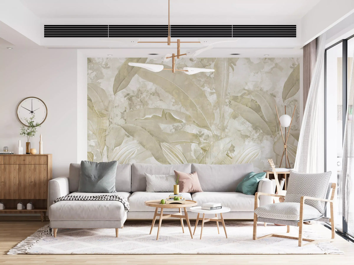 Neutral Beige Tropical Wallpaper Mural Wall Mural