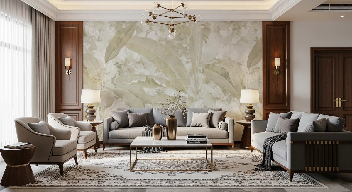 Neutral Beige Tropical Wallpaper Mural Wall Mural