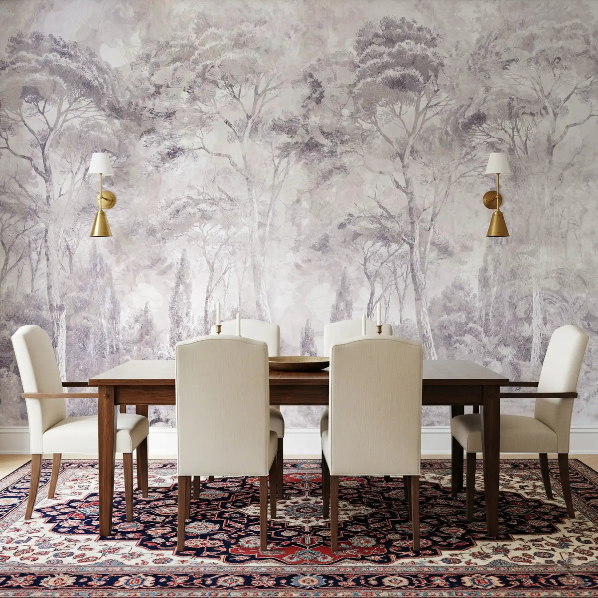 Misty Forest Landscape Dusty Lavender Wall Mural Wall Mural