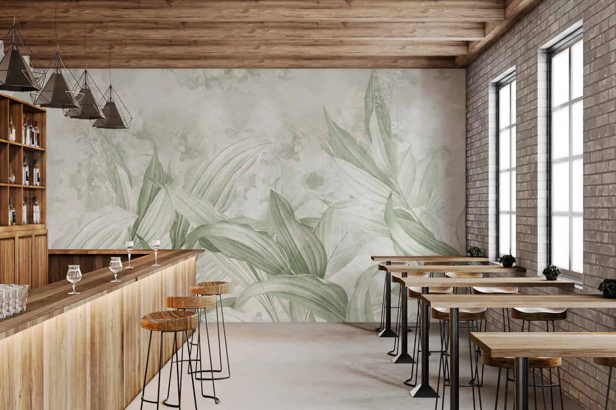 Soft Sage Green Botanical Wall Mural Wall Mural