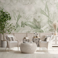 Soft Sage Green Botanical Wall Mural Wall Mural
