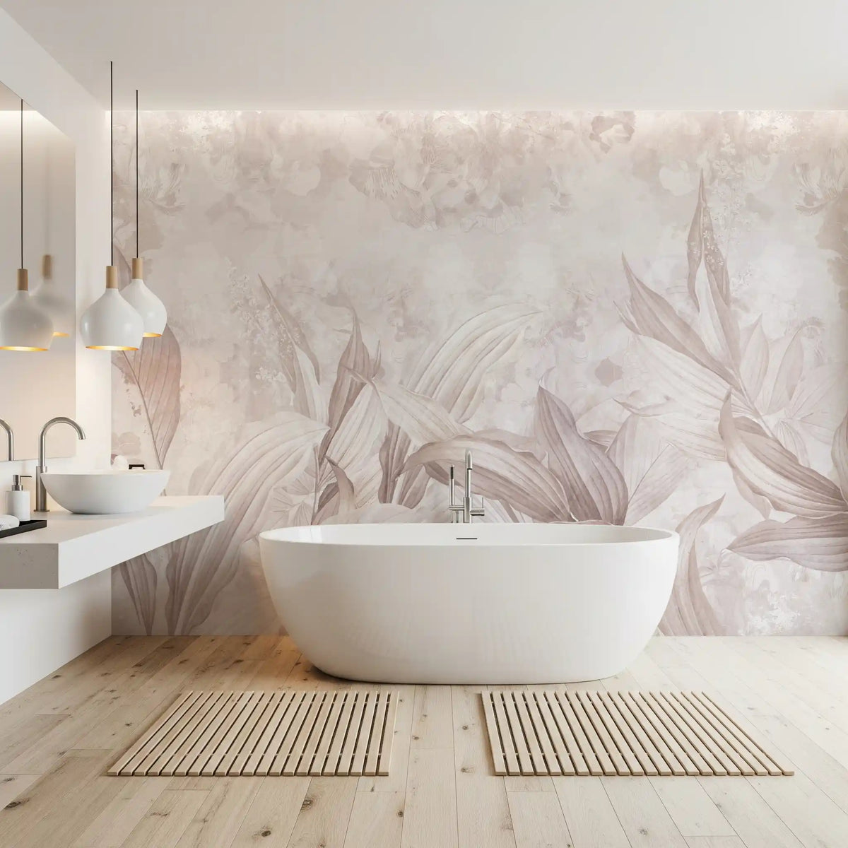 Blush Pink Botanical Leaf Wall Mural Wall Mural