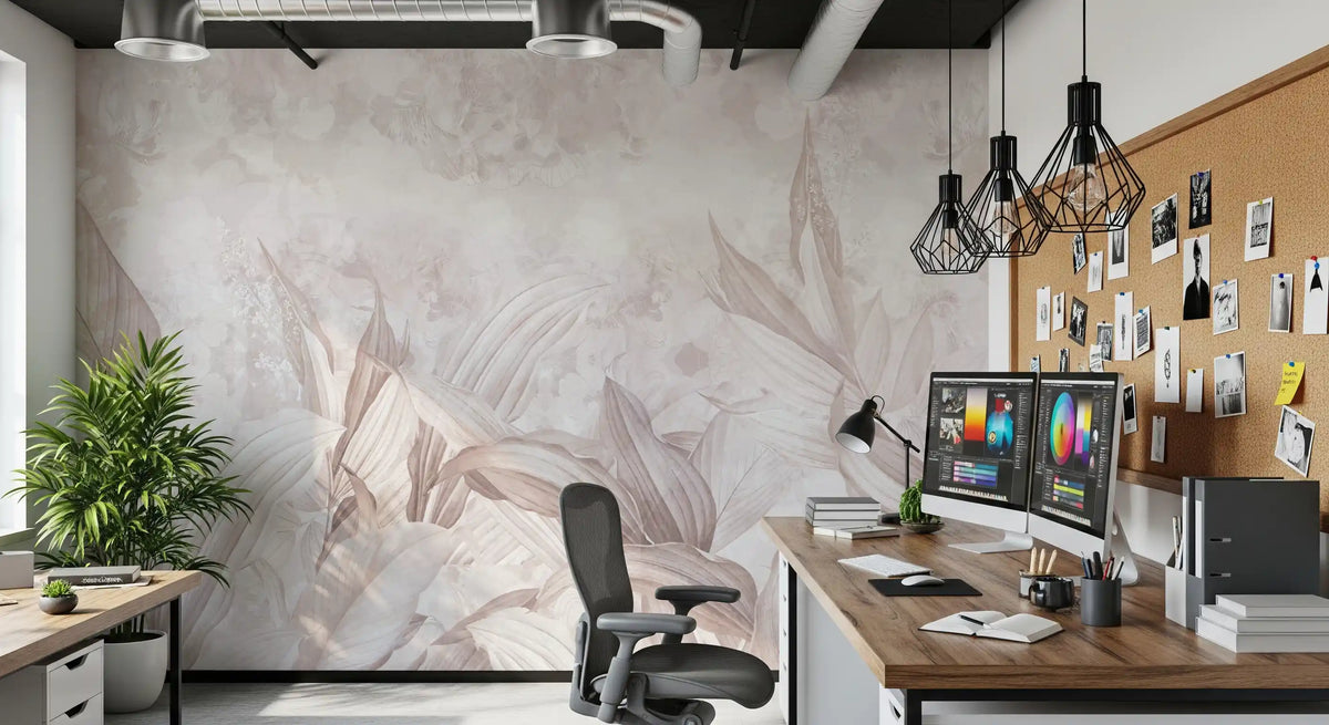Blush Pink Botanical Leaf Wall Mural Wall Mural