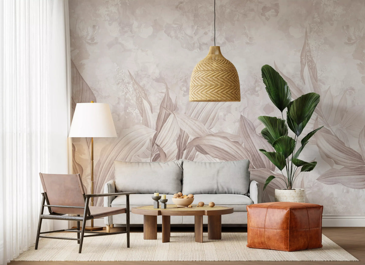 Blush Pink Botanical Leaf Wall Mural Wall Mural