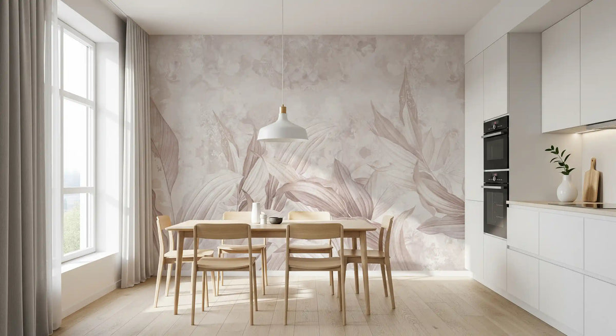 Blush Pink Botanical Leaf Wall Mural Wall Mural