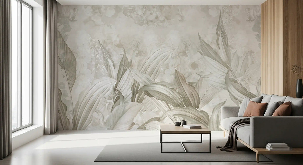Sage Green Botanical Leaf Wall Mural Wall Mural