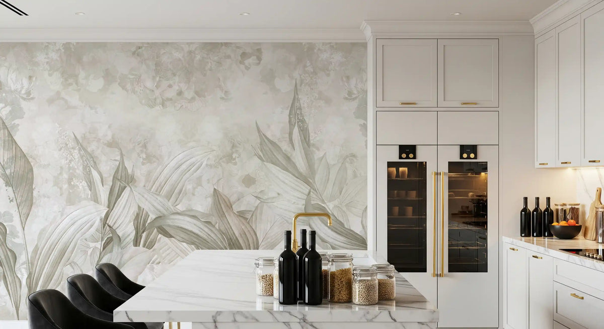 Sage Green Botanical Leaf Wall Mural Wall Mural