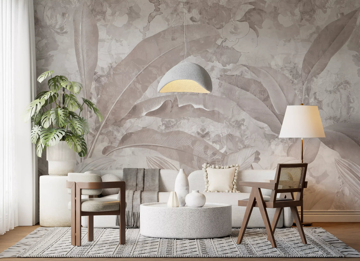 Dusty Mauve Tropical Botanical Leaf Wall Mural Wall Mural