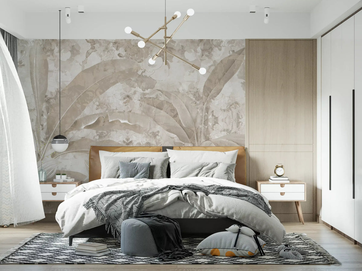 Neutral Beige Tropical Leaves Wall Mural Wall Mural
