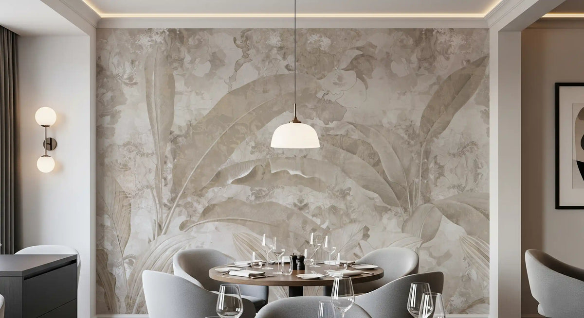 Neutral Beige Tropical Leaves Wall Mural Wall Mural