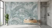 Ocean Aqua Tropical Leaves Wall Mural Wall Mural