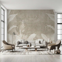Misty Beige Botanical Leaves Wall Mural Wall Mural