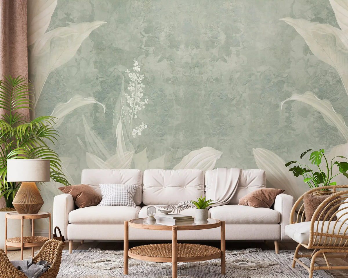 Misty Sage Botanical Leaves Wall Mural Wall Mural