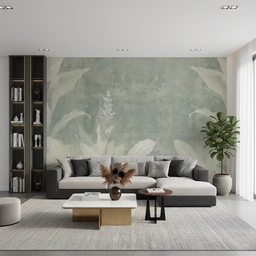 Misty Sage Botanical Leaves Wall Mural Wall Mural