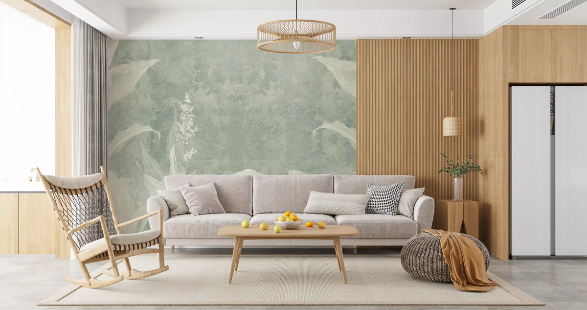 Misty Sage Botanical Leaves Wall Mural Wall Mural