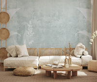 Misty Duck Egg Blue Botanical Leaf Border Wall Mural Wall Mural