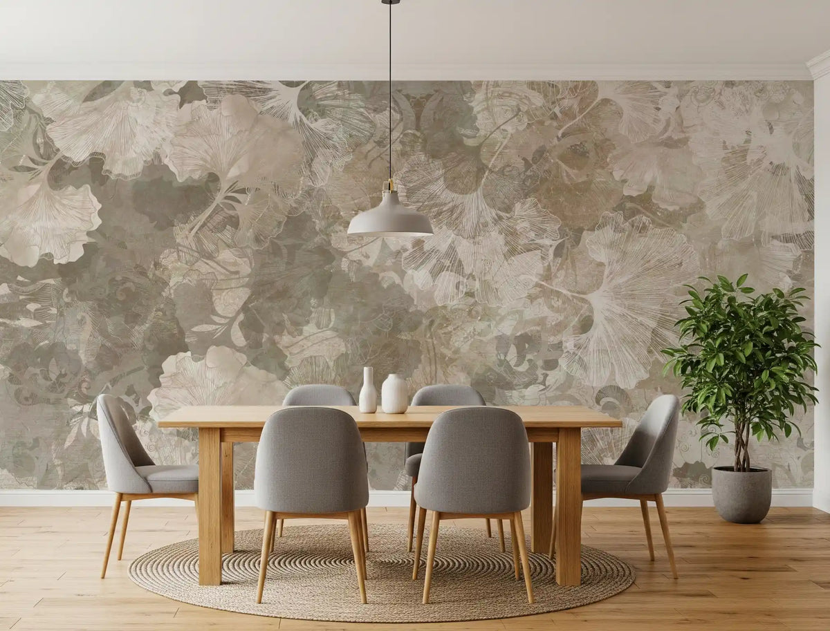 Warm Sand Golden Ginkgo Leaf Vintage Wall Mural Wall Mural