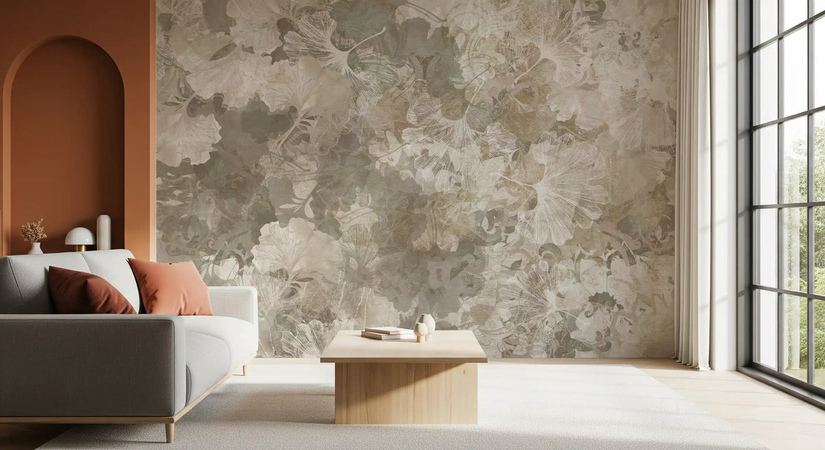 Warm Sand Golden Ginkgo Leaf Vintage Wall Mural Wall Mural