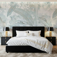 Ice Blue Botanical Banana Leaf Wall Mural Wall Mural