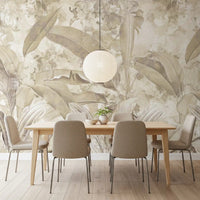 Warm Sand Beige Tropical Botanical Leaf Wall Mural Wall Mural