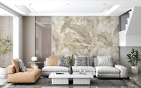 Warm Sand Beige Tropical Botanical Leaf Wall Mural Wall Mural