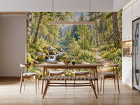 Sunlit Forest Stream Meadow Wall Mural