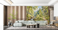 Sunlit Forest Stream Meadow Wall Mural